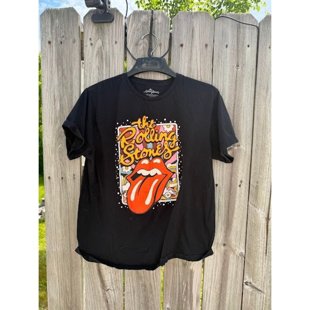 The Rolling Stones Graphic T-Shirt Black Cotton Retro Tongue Logo Size Large